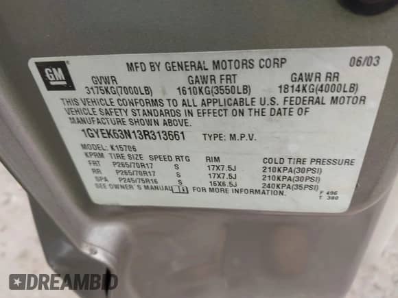 2003 Cadillac Escalade с VIN 1GYEK63N13R313661, выставлен на аукционе IAAI как лот 43243781 с пробегом Не указан миль и . История ставок и продаж доступна на DreamBid. Изображение 9.