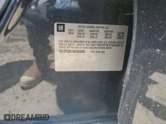 2016 Chevrolet Malibu LT с VIN 1G1ZF5SX1GF358088, выставлен на аукционе Copart как лот 66557855 с пробегом 150 104 миль миль и Списание • Salvage title. История ставок и продаж доступна на DreamBid. Изображение 12.