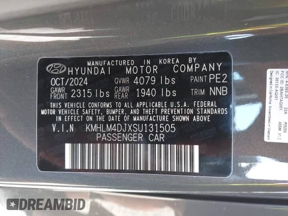 2025 Hyundai Elantra SEL Sport z VIN KMHLM4DJXSU131505, wystawiony jako IAAI lot #43146687 z przebiegiem 1 020 mil mil oraz . Historia ofert i sprzedaży dostępna na DreamBid. Obrazek 9.