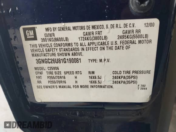 2001 Chevrolet Suburban LT с VIN 3GNGC26U81G190081, выставлен на аукционе IAAI как лот 42645133 с пробегом 202 269 миль миль и . История ставок и продаж доступна на DreamBid. Изображение 9.