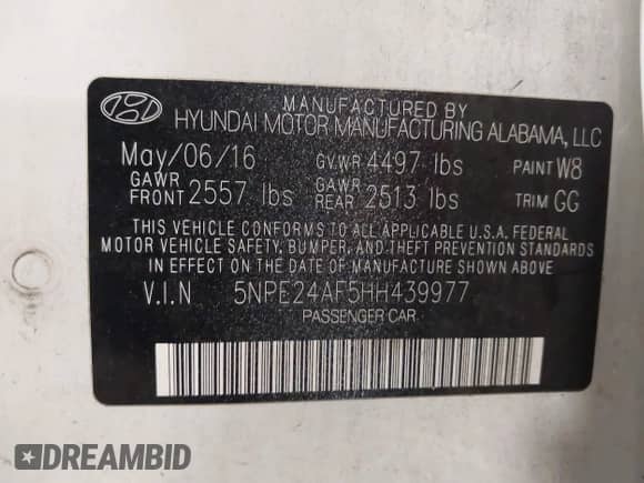 2017 Hyundai Sonata SE with VIN 5NPE24AF5HH439977, listed as a IAAI auction lot 43055610 with 198,520 mi miles and . Bid and sale history available at DreamBid. Image 9.