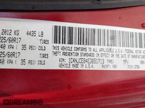 2014 Jeep Compass Latitude with VIN 1C4NJCEB4ED651713, listed as a IAAI auction lot 43305790 with 139,289 mi miles and . Bid and sale history available at DreamBid. Image 9.
