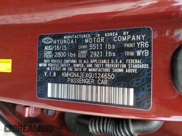 2016 Hyundai Genesis 3.8L с VIN KMHGN4JEXGU124650, выставлен на аукционе Copart как лот 70806225 с пробегом 48 061 миль миль и Списание • Salvage title. История ставок и продаж доступна на DreamBid. Изображение 12.