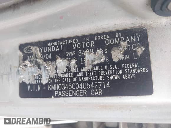 2004 Hyundai Accent GL z VIN KMHCG45C04U542714, wystawiony jako IAAI lot #42917213 z przebiegiem 172 011 mil mil oraz . Historia ofert i sprzedaży dostępna na DreamBid. Obrazek 9.