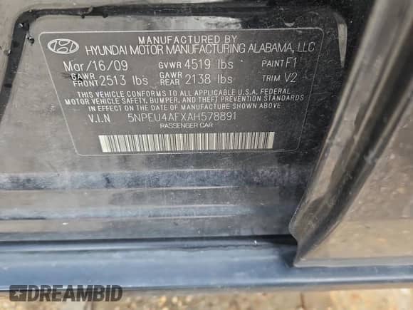 2010 Hyundai Sonata Limited с VIN 5NPEU4AFXAH578891, выставлен на аукционе Copart как лот 84424655 с пробегом 75 850 миль миль и Списание • Salvage title. История ставок и продаж доступна на DreamBid. Изображение 12.