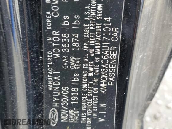 2010 Hyundai Accent GS z VIN KMHCM3AC6AU171014, wystawiony jako Copart lot #52543935 z przebiegiem Nie podano mil oraz Szkoda całkowita • Salvage title. Historia ofert i sprzedaży dostępna na DreamBid. Obrazek 12.