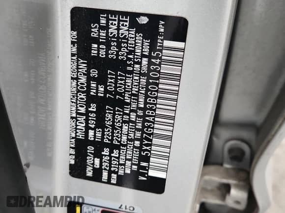 2011 Hyundai Santa Fe GLS z VIN 5XYZG3AB3BG010345, wystawiony jako Copart lot #86130735 z przebiegiem 147 205 mil mil oraz Szkoda całkowita • Salvage title. Historia ofert i sprzedaży dostępna na DreamBid. Obrazek 12.