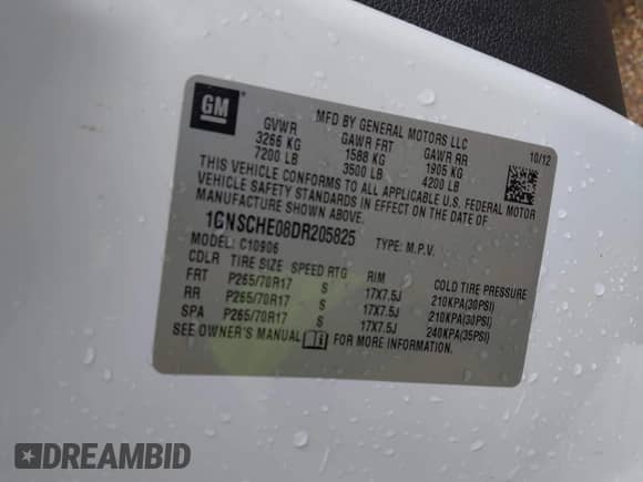 2013 Chevrolet Suburban LS с VIN 1GNSCHE08DR205825, выставлен на аукционе IAAI как лот 42594481 с пробегом 243 533 миль миль и . История ставок и продаж доступна на DreamBid. Изображение 9.