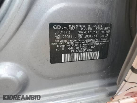 2012 Hyundai Elantra GLS z VIN KMHDC8AE3CU131465, wystawiony jako Copart lot #66105375 z przebiegiem 160 621 mil mil oraz Szkoda całkowita • Salvage title. Historia ofert i sprzedaży dostępna na DreamBid. Obrazek 12.