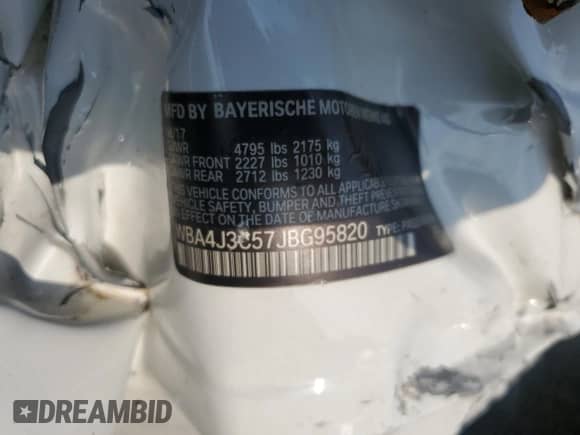 2018 BMW 4 Series 430i xDrive with VIN WBA4J3C57JBG95820, listed as a Copart auction lot 66998505 with Not provided miles and Non repairable. Bid and sale history available at DreamBid. Image 12.