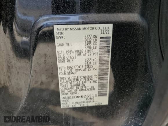 2022 Nissan Frontier Pro-4X z VIN 1N6ED1EK3NN626515, wystawiony jako Copart lot #66192885 z przebiegiem 99 678 mil mil oraz Szkoda całkowita • Salvage title. Historia ofert i sprzedaży dostępna na DreamBid. Obrazek 12.