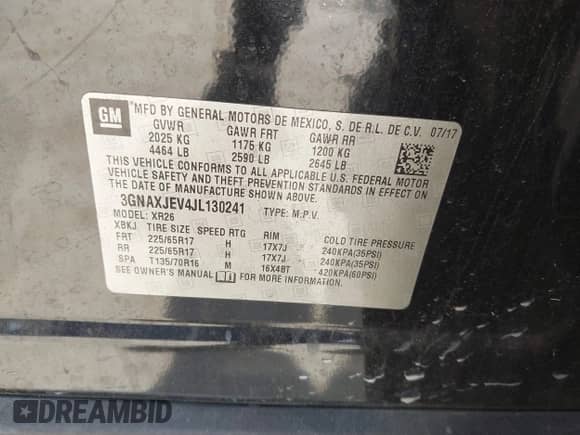 2018 Chevrolet Equinox LT with VIN 3GNAXJEV4JL130241, listed as a IAAI auction lot 42095581 with 169,591 mi miles and . Bid and sale history available at DreamBid. Image 9.