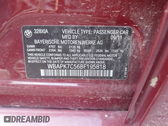 2011 BMW 3 Series 328i xDrive z VIN WBAPK7C56BF195818, wystawiony jako IAAI lot #43532509 z przebiegiem 167 866 mil mil oraz . Historia ofert i sprzedaży dostępna na DreamBid. Obrazek 9.