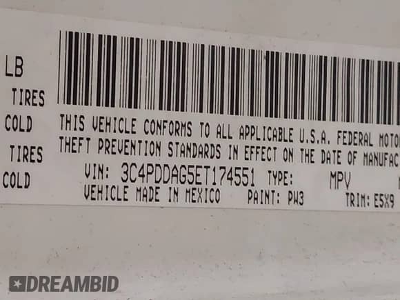 2014 Dodge Journey SE with VIN 3C4PDDAG5ET174551, listed as a IAAI auction lot 42716426 with 156,765 mi miles and . Bid and sale history available at DreamBid. Image 9.