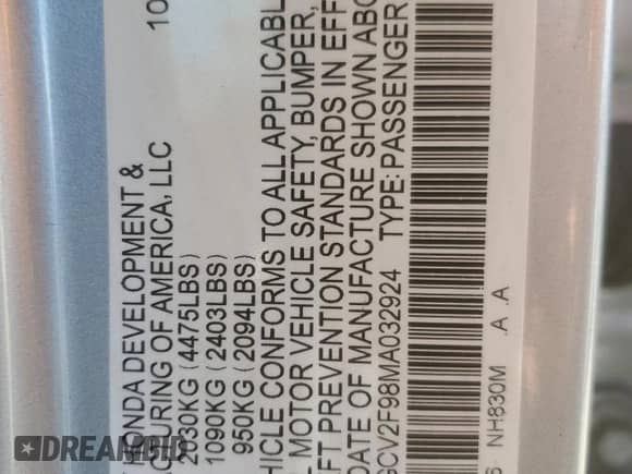 2021 Honda Accord Touring с VIN 1HGCV2F98MA032924, выставлен на аукционе Copart как лот 71323005 с пробегом 32 912 миль миль и Списание • Salvage title. История ставок и продаж доступна на DreamBid. Изображение 12.