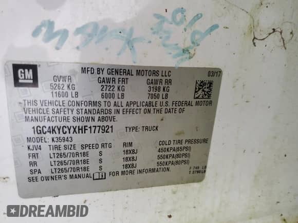 2017 Chevrolet Silverado 3500HD Work Truck с VIN 1GC4KYCYXHF177921, выставлен на аукционе Copart как лот 69203415 с пробегом Не указан миль и Списание • Salvage title. История ставок и продаж доступна на DreamBid. Изображение 12.