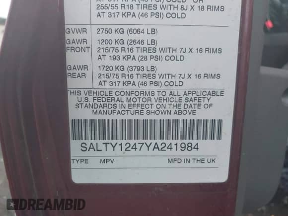 2000 Land Rover Discovery Cloth с VIN SALTY1247YA241984, выставлен на аукционе IAAI как лот 42889095 с пробегом 140 936 миль миль и . История ставок и продаж доступна на DreamBid. Изображение 9.