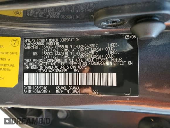 2008 Toyota Highlander с VIN JTEDS41A282054499, выставлен на аукционе Copart как лот 80847875 с пробегом 138 701 миль миль и Списание • Salvage title. История ставок и продаж доступна на DreamBid. Изображение 13.