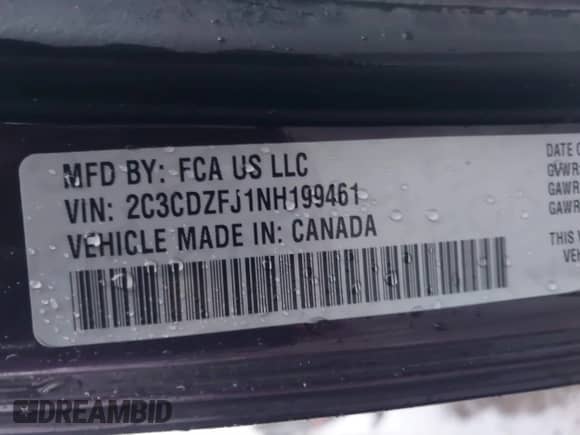 2022 Dodge Challenger R/T Scat Pack z VIN 2C3CDZFJ1NH199461, wystawiony jako IAAI lot #40905378 z przebiegiem 39 556 mil mil oraz . Historia ofert i sprzedaży dostępna na DreamBid. Obrazek 9.