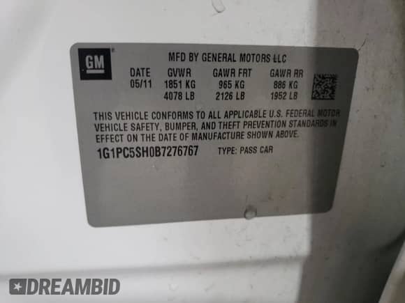 2011 Chevrolet Cruze LS с VIN 1G1PC5SH0B7276767, выставлен на аукционе Copart как лот 81313425 с пробегом 115 329 миль миль и Списание • Salvage title. История ставок и продаж доступна на DreamBid. Изображение 12.