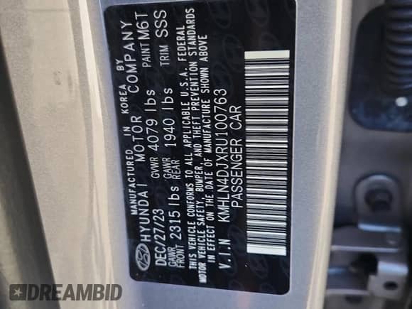 2024 Hyundai Elantra Limited with VIN KMHLN4DJXRU100763, listed as a Copart auction lot 71018245 with 10,440 mi miles and Salvage title. Bid and sale history available at DreamBid. Image 12.