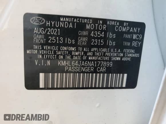 2022 Hyundai Sonata SEL with VIN KMHL64JA6NA177899, listed as a Copart auction lot 65760674 with 49,554 mi miles and Salvage title. Bid and sale history available at DreamBid. Image 13.
