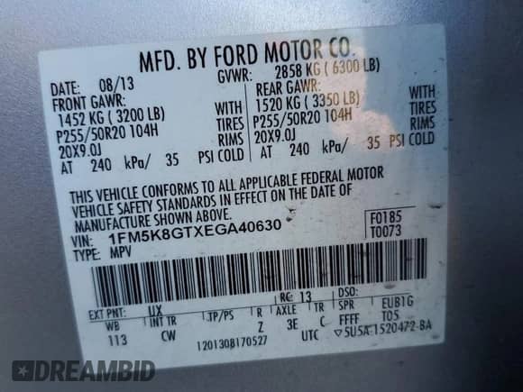 2014 Ford Explorer Sport с VIN 1FM5K8GTXEGA40630, выставлен на аукционе Copart как лот 69892825 с пробегом 104 793 миль миль и Списание • Salvage title. История ставок и продаж доступна на DreamBid. Изображение 14.