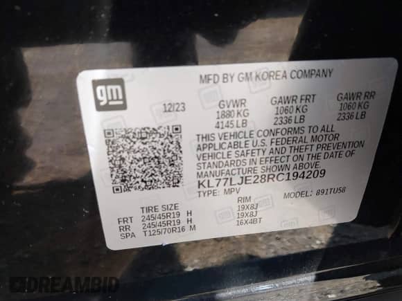 2024 Chevrolet Trax 2RS with VIN KL77LJE28RC194209, listed as a IAAI auction lot 42670317 with 33,604 mi miles and . Bid and sale history available at DreamBid. Image 9.