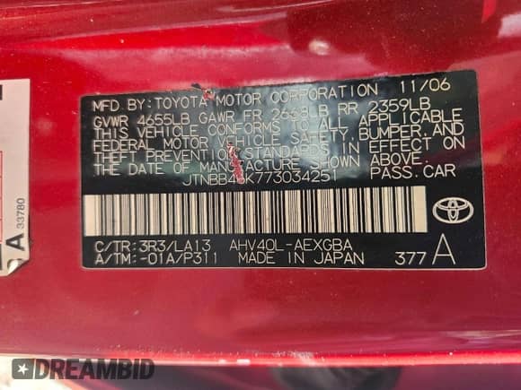 2007 Toyota Camry с VIN JTNBB46K773034251, выставлен на аукционе Copart как лот 89515385 с пробегом 117 365 миль миль и Чистый • Clean title. История ставок и продаж доступна на DreamBid. Изображение 10.