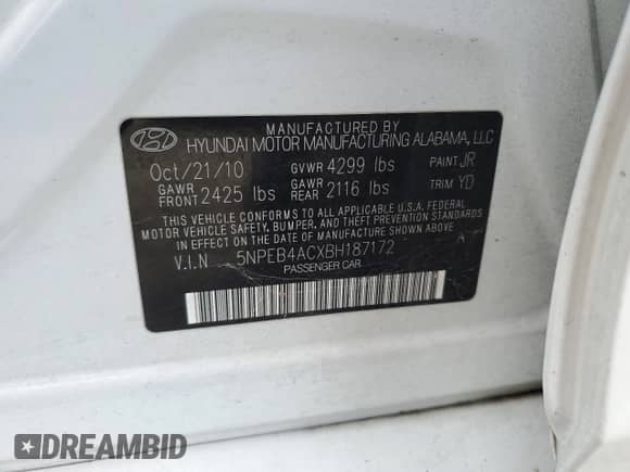 2011 Hyundai Sonata GLS with VIN 5NPEB4ACXBH187172, listed as a Copart auction lot 82640975 with 164,380 mi miles and Clean title. Bid and sale history available at DreamBid. Image 12.