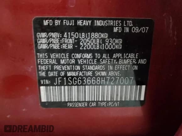 2008 Subaru Forester X with VIN JF1SG63668H727007, listed as a Copart auction lot 85355175 with 107,514 mi miles and Clean title. Bid and sale history available at DreamBid. Image 13.