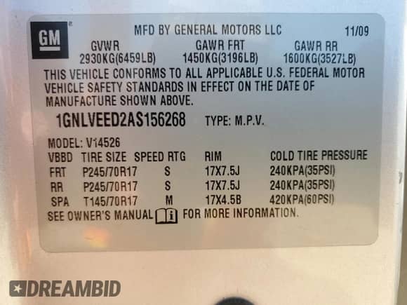 2010 Chevrolet Traverse LS z VIN 1GNLVEED2AS156268, wystawiony jako Copart lot #65607445 z przebiegiem Nie podano mil oraz Czysty tytuł • Clean title. Historia ofert i sprzedaży dostępna na DreamBid. Obrazek 13.