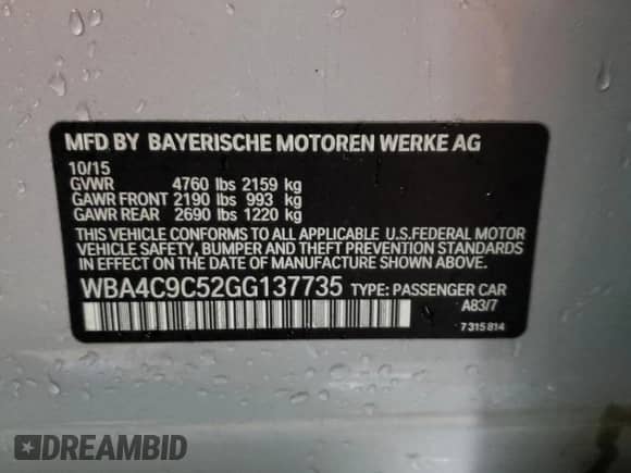 2016 BMW 4 Series 428i xDrive with VIN WBA4C9C52GG137735, listed as a Copart auction lot 42413905 with 79,476 mi miles and Salvage title. Bid and sale history available at DreamBid. Image 12.