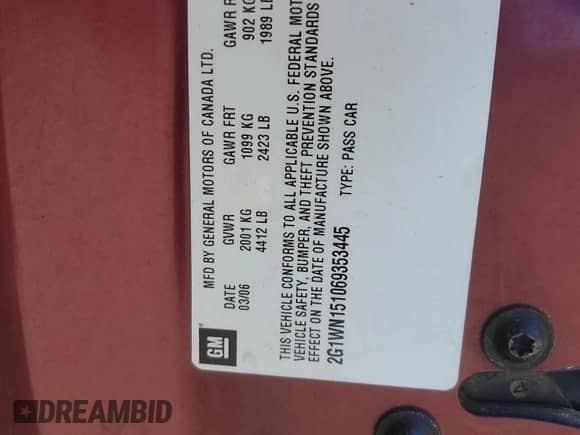 2006 Chevrolet Monte Carlo LTZ with VIN 2G1WN151069353445, listed as a Copart auction lot 80906175 with 142,747 mi miles and Salvage title. Bid and sale history available at DreamBid. Image 12.