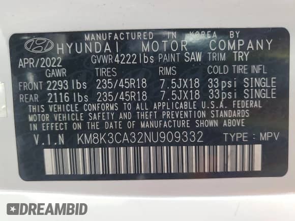 2022 Hyundai Kona N Line z VIN KM8K3CA32NU909332, wystawiony jako Copart lot #66579745 z przebiegiem 64 213 mil mil oraz Szkoda całkowita • Salvage title. Historia ofert i sprzedaży dostępna na DreamBid. Obrazek 13.