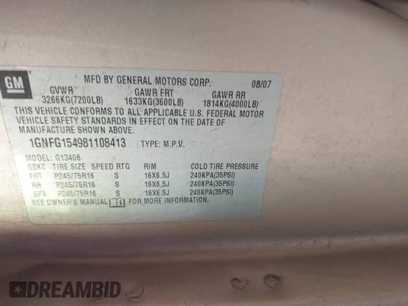 2008 Chevrolet City Express Cargo с VIN 1GNFG154981108413, выставлен на аукционе IAAI как лот 41291180 с пробегом 155 706 миль миль и . История ставок и продаж доступна на DreamBid. Изображение 9.