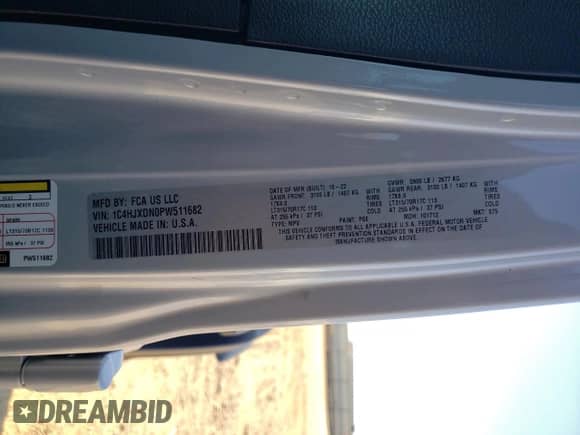 2023 Jeep Wrangler Sport S с VIN 1C4HJXDN0PW511682, выставлен на аукционе Copart как лот 72053155 с пробегом 29 061 миль миль и Списание • Salvage title. История ставок и продаж доступна на DreamBid. Изображение 13.