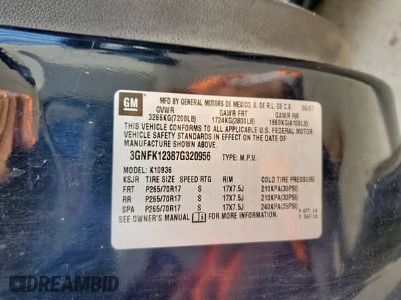 2007 Chevrolet Avalanche 1LT с VIN 3GNFK12387G320956, выставлен на аукционе Copart как лот 80685685 с пробегом 204 173 миль миль и Списание • Salvage title. История ставок и продаж доступна на DreamBid. Изображение 12.