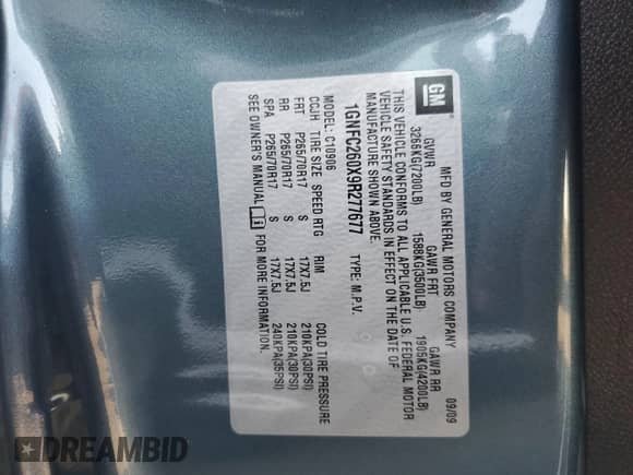 2009 Chevrolet Suburban 2LT с VIN 1GNFC260X9R277677, выставлен на аукционе Copart как лот 80753945 с пробегом 233 508 миль миль и Чистый • Clean title. История ставок и продаж доступна на DreamBid. Изображение 13.