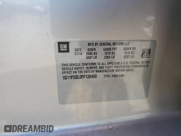 2015 Chevrolet Malibu LTZ with VIN 1G11F5SL0FF126400, listed as a Copart auction lot 68214405 with 171,155 mi miles and Clean title. Bid and sale history available at DreamBid. Image 12.