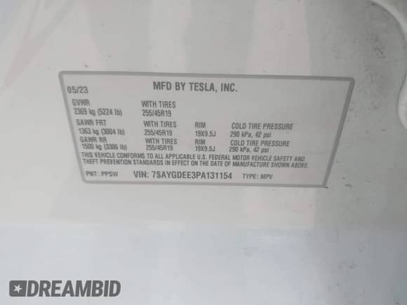 2023 Tesla Model Y Long Range с VIN 7SAYGDEE3PA131154, выставлен на аукционе IAAI как лот 43296131 с пробегом 26 783 миль миль и . История ставок и продаж доступна на DreamBid. Изображение 9.