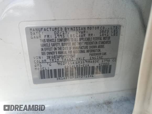 2017 Nissan Sentra SR с VIN 3N1AB7AP5HY271546, выставлен на аукционе Copart как лот 85524125 с пробегом 169 855 миль миль и Списание • Salvage title. История ставок и продаж доступна на DreamBid. Изображение 13.