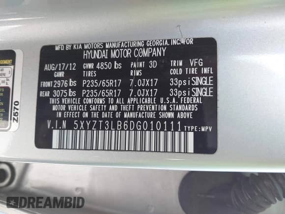 2013 Hyundai Santa Fe Sport z VIN 5XYZT3LB6DG010111, wystawiony jako IAAI lot #43211786 z przebiegiem 148 045 mil mil oraz . Historia ofert i sprzedaży dostępna na DreamBid. Obrazek 9.