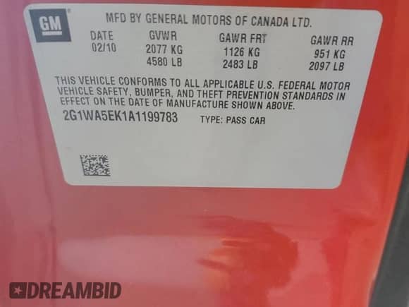 2010 Chevrolet Impala LS с VIN 2G1WA5EK1A1199783, выставлен на аукционе Copart как лот 71064365 с пробегом 101 780 миль миль и Списание • Salvage title. История ставок и продаж доступна на DreamBid. Изображение 12.