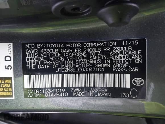 2016 Toyota Prius Two z VIN JTDZN3EU0GJ047104, wystawiony jako IAAI lot #41459476 z przebiegiem 210 453 mil mil oraz . Historia ofert i sprzedaży dostępna na DreamBid. Obrazek 9.