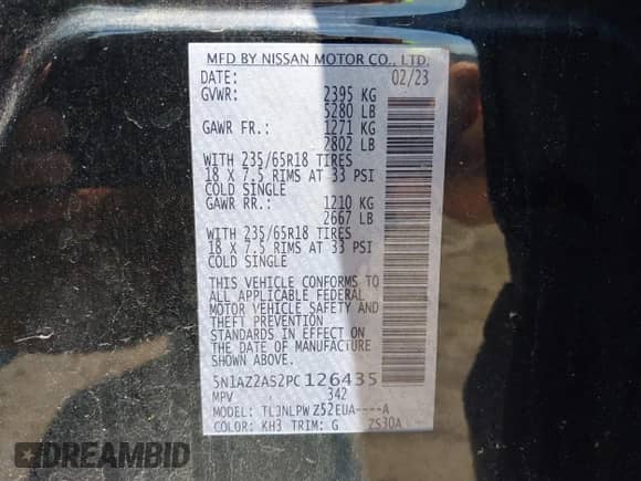 2023 Nissan Murano S с VIN 5N1AZ2AS2PC126435, выставлен на аукционе IAAI как лот 43019593 с пробегом 62 698 миль миль и . История ставок и продаж доступна на DreamBid. Изображение 9.