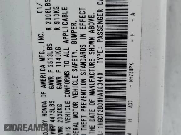 2017 Honda Accord Touring with VIN 1HGCT2B09HA003449, listed as a Copart auction lot 46804995 with 102,114 mi miles and Salvage title. Bid and sale history available at DreamBid. Image 13.