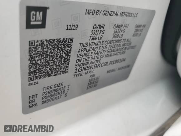 2020 Chevrolet Tahoe LT z VIN 1GNSKBKC9LR190104, wystawiony jako Copart lot #83977705 z przebiegiem 70 542 mil mil oraz Szkoda całkowita • Salvage title. Historia ofert i sprzedaży dostępna na DreamBid. Obrazek 14.
