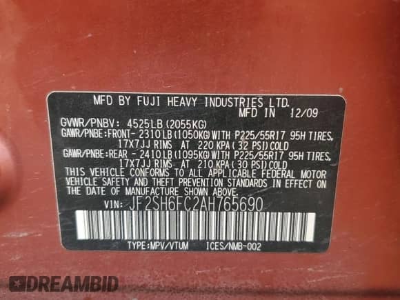 2010 Subaru Forester XT Limited with VIN JF2SH6FC2AH765690, listed as a Copart auction lot 64223725 with 177,835 mi miles and Salvage title. Bid and sale history available at DreamBid. Image 13.