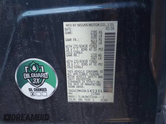 2016 Nissan Murano S с VIN 5N1AZ2MH2GN145331, выставлен на аукционе IAAI как лот 42044715 с пробегом 139 331 миль миль и . История ставок и продаж доступна на DreamBid. Изображение 9.